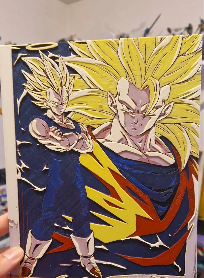 Dragon Ball Z - Goku SSJ 3 & Vegeta Hueforge by Dakiren HueForge model: Dragon Ball Z - Goku SSJ 3 & Vegeta Hueforge by Dakiren