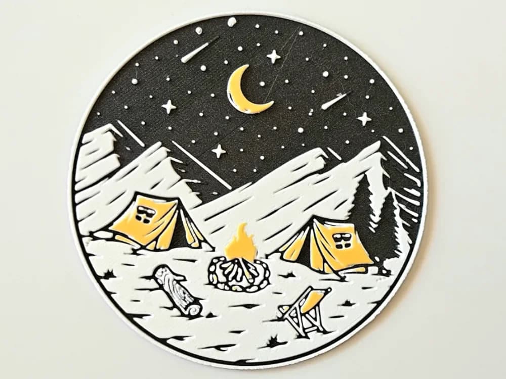 "Dreamscape Camp" - Coasters by C3D HueForge model: "Dreamscape Camp" - Coasters by C3D