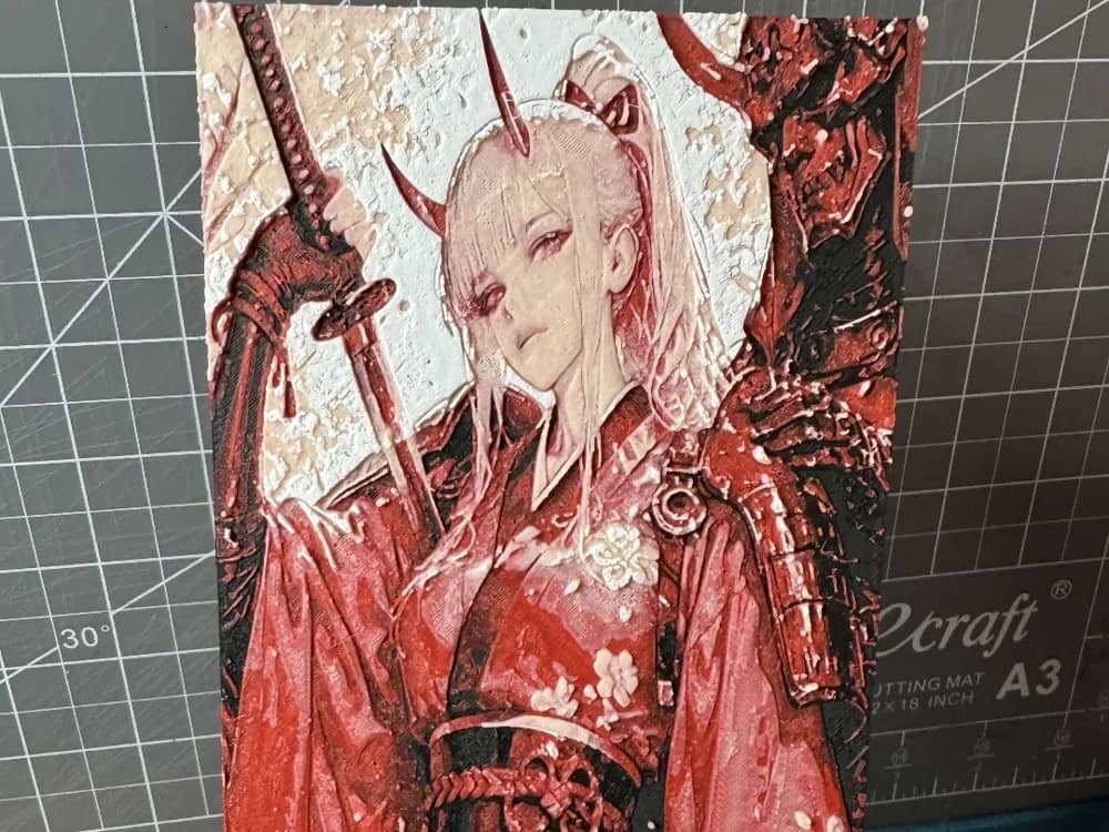 4x8 Hueforge of samurai Zero Two by SBC Creations HueForge model: 4x8 Hueforge of samurai Zero Two by SBC Creations