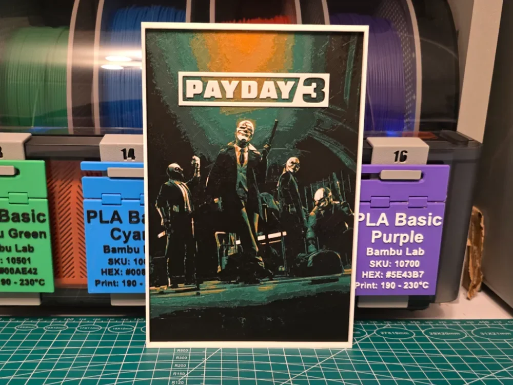 Payday 3 Game Poster - Hueforge Art by Lumpy3D HueForge model: Payday 3 Game Poster - Hueforge Art by Lumpy3D