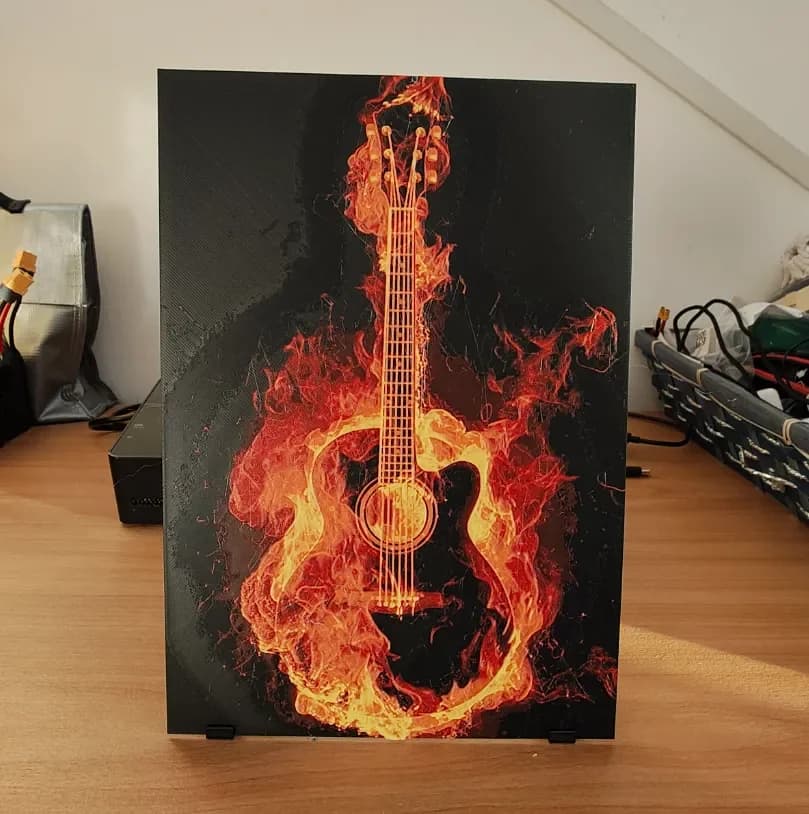 Guitar on fire HueForge by enricoRE HueForge model: Guitar on fire HueForge by enricoRE