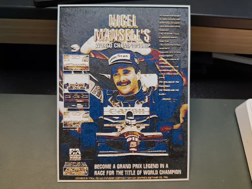 Nigel Mansell World Champion F1 HueForge by liv_3d HueForge model: Nigel Mansell World Champion F1 HueForge by liv_3d