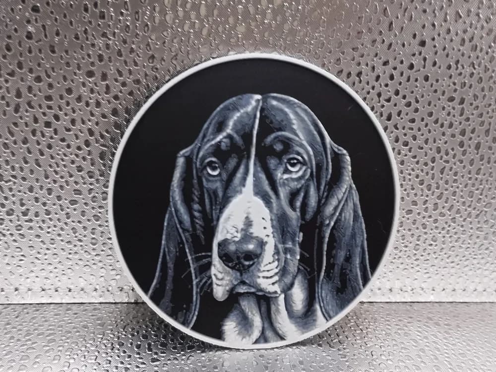 Basset Hound Coaster – Hueforge by Borishotch Industries HueForge model: Basset Hound Coaster – Hueforge by Borishotch Industries