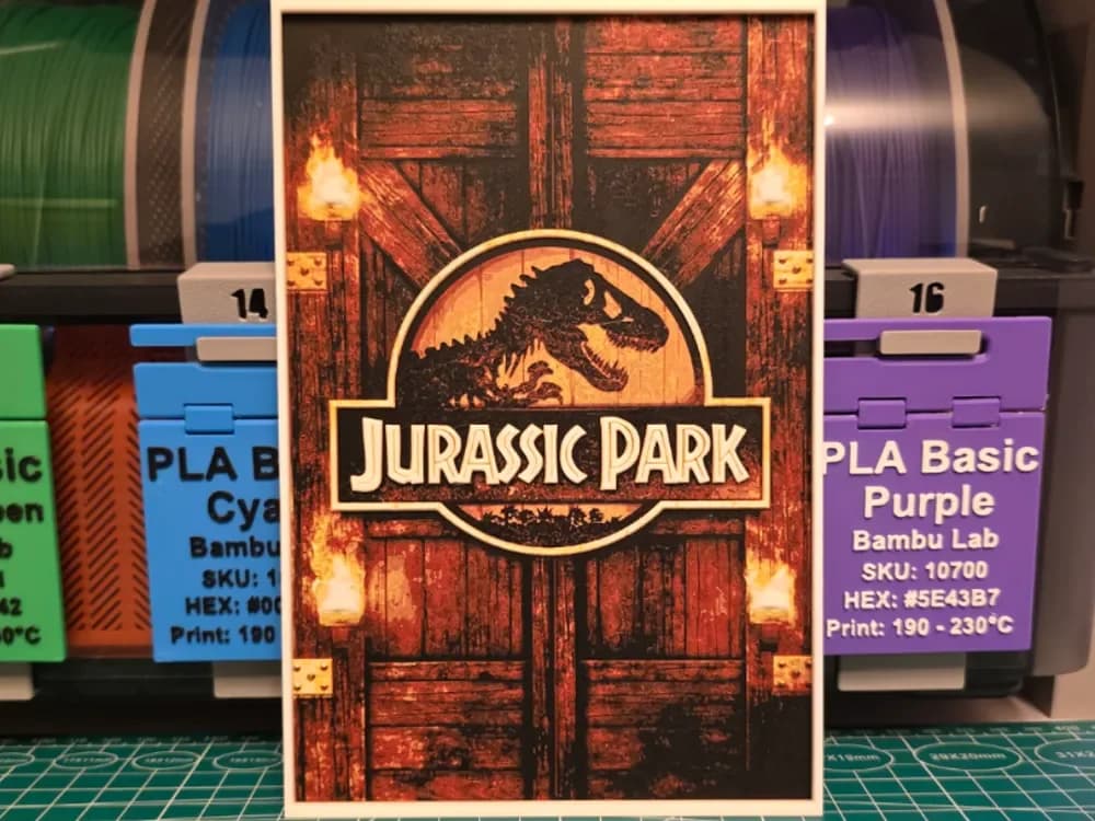 Jurassic Park Movie Poster - Hueforge Art by Lumpy3D HueForge model: Jurassic Park Movie Poster - Hueforge Art by Lumpy3D