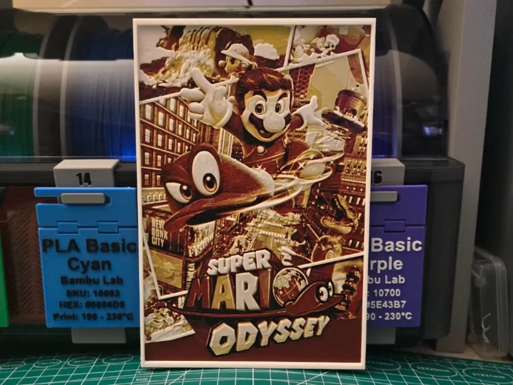 Super Mario Odyssey Poster - Hueforge Art by Lumpy3D HueForge model: Super Mario Odyssey Poster - Hueforge Art by Lumpy3D