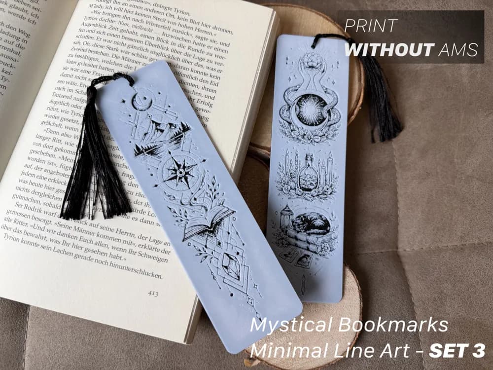 Mystical Bookmarks – Set 3| Minimal Line Art by Loupes HueForge model: Mystical Bookmarks – Set 3| Minimal Line Art by Loupes