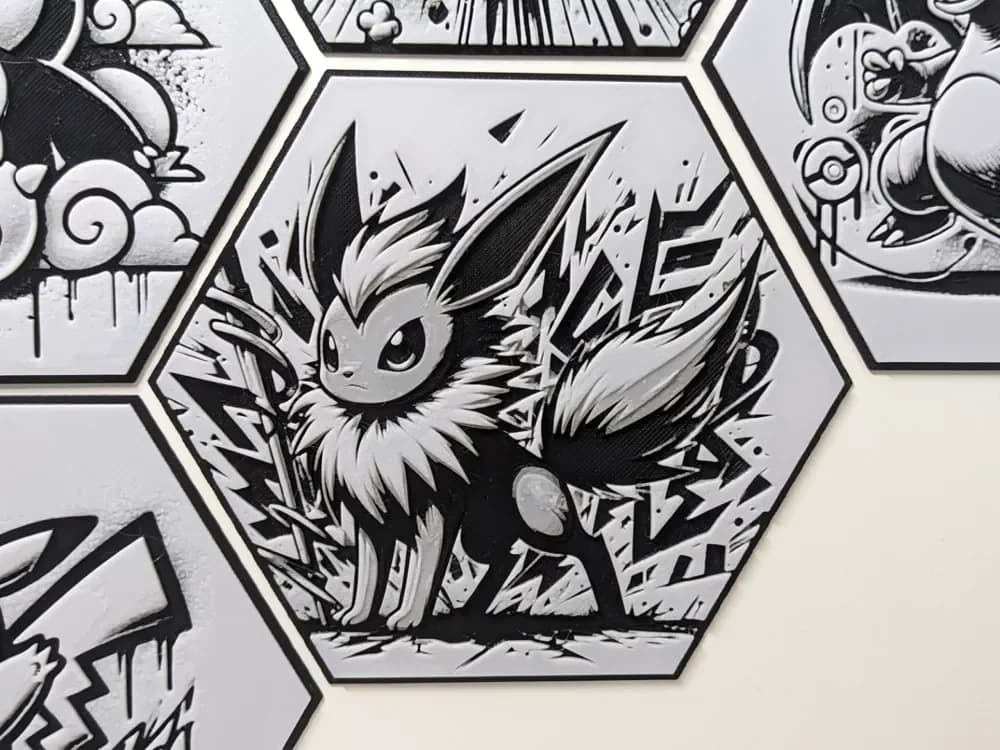 Pokémon Jolteon Voltali Hueforge Hexagon Hex by Seb3D HueForge model: Pokémon Jolteon Voltali Hueforge Hexagon Hex by Seb3D