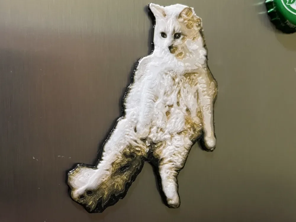 Relaxed Cat Fridge Magnet by 3D_Forged HueForge model: Relaxed Cat Fridge Magnet by 3D_Forged