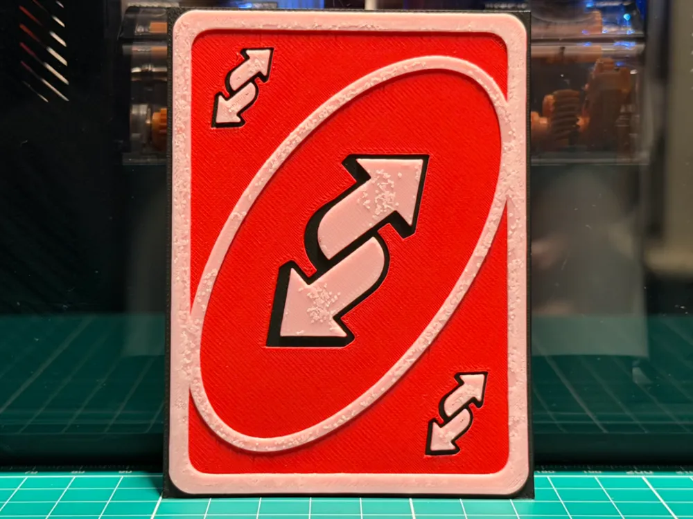 Red Reverse Uno Card Art by liv_3d HueForge model: Red Reverse Uno Card Art by liv_3d