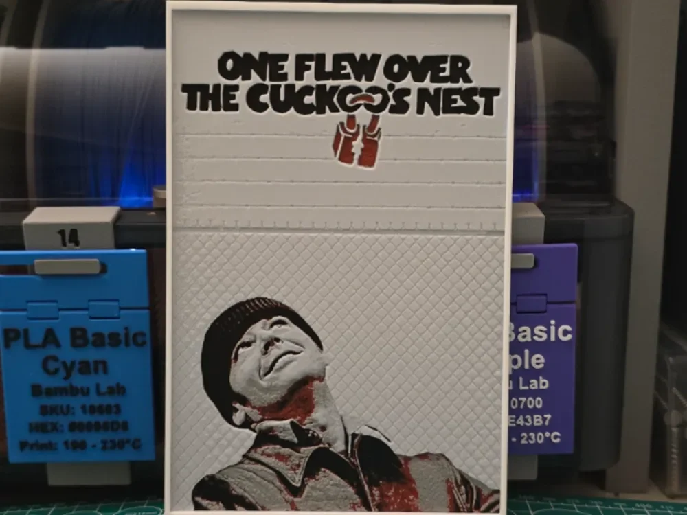 One Flew Over the Cuckoo's Nest Poster - Hueforge by Lumpy3D HueForge model: One Flew Over the Cuckoo's Nest Poster - Hueforge by Lumpy3D