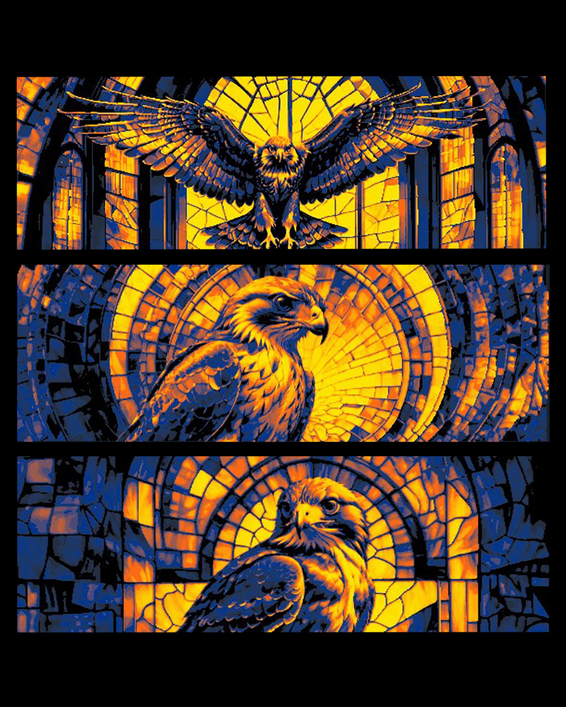 Stained Glass Depictions of a Golden Hawk - Set of bookmarks by BooneCo3d HueForge model: Stained Glass Depictions of a Golden Hawk - Set of bookmarks by BooneCo3d