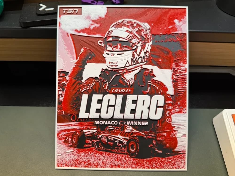 Charles Leclerc Monaco Win - Ferrari F1 HueForge by liv_3d HueForge model: Charles Leclerc Monaco Win - Ferrari F1 HueForge by liv_3d