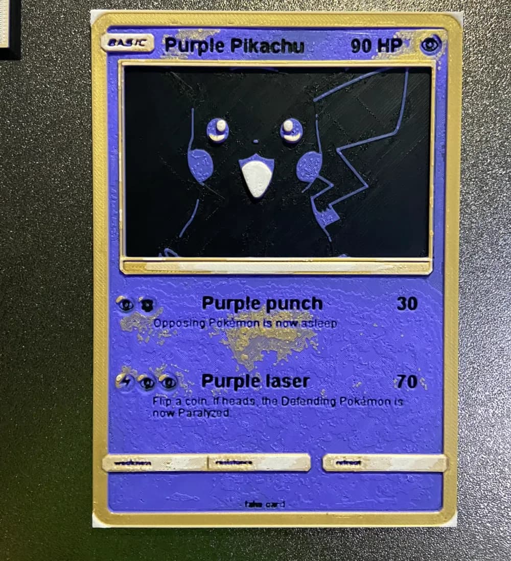 Purple Pikachu 90HP Pokemon Card by Morganja HueForge model: Purple Pikachu 90HP Pokemon Card by Morganja