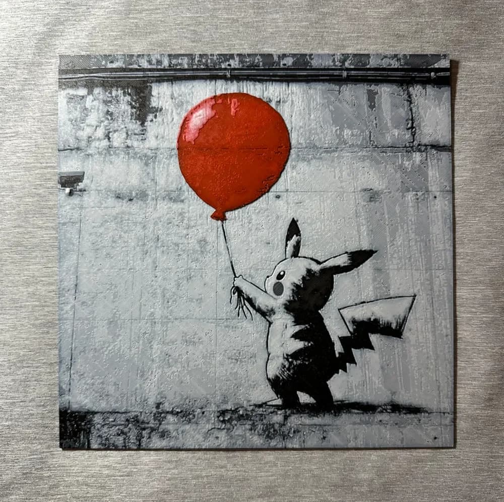Banksy Inspired Pikachu Red Balloon Hueforge by Hey Ben HueForge model: Banksy Inspired Pikachu Red Balloon Hueforge by Hey Ben