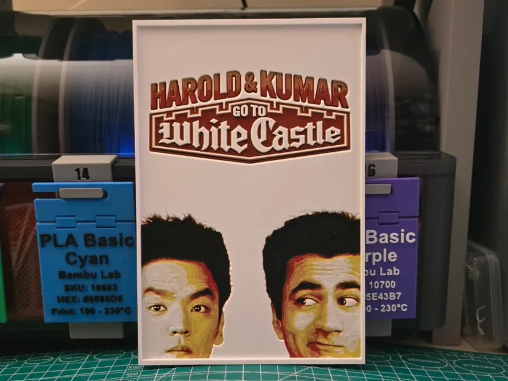 Harold & Kumar Go to White Castle Movie Poster by Lumpy3D HueForge model: Harold & Kumar Go to White Castle Movie Poster by Lumpy3D