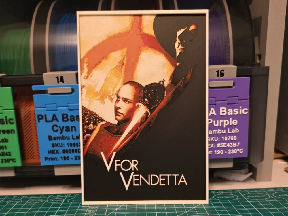 V for Vendetta Movie Poster - Hueforge Art by Lumpy3D HueForge model: V for Vendetta Movie Poster - Hueforge Art by Lumpy3D