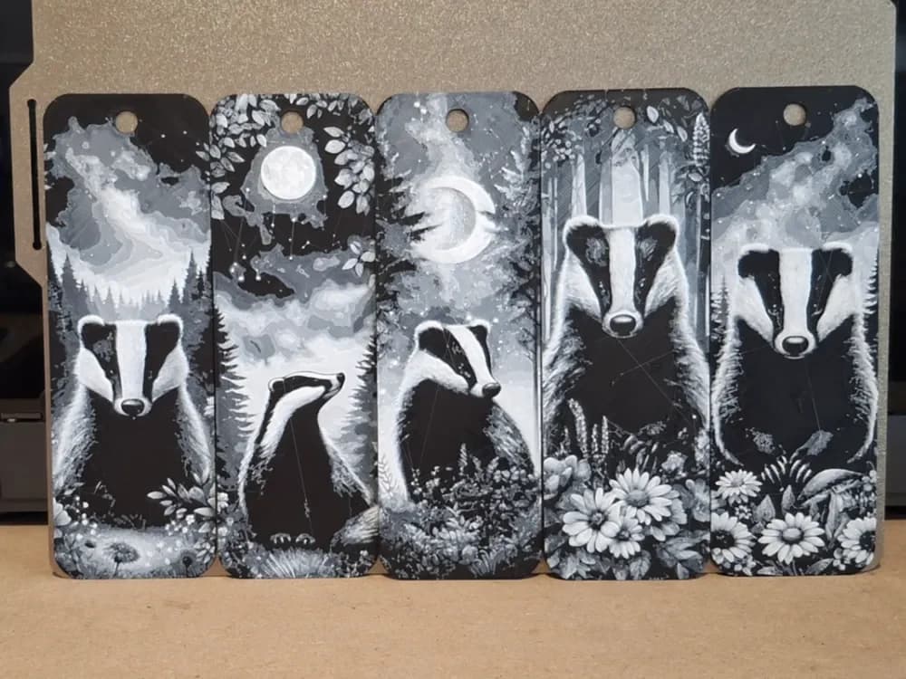 Set of 5 badger bookmarks by 3dGlow HueForge model: Set of 5 badger bookmarks by 3dGlow