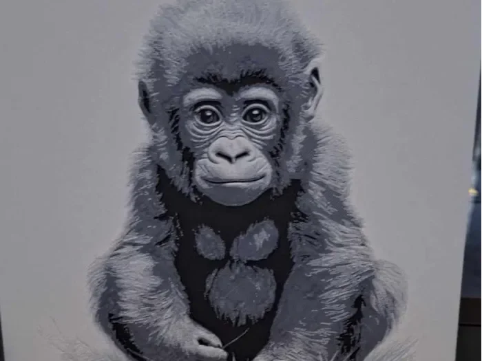 Black and white - infant ape - hueforge 2 colours by 3dGlow HueForge model: Black and white - infant ape - hueforge 2 colours by 3dGlow