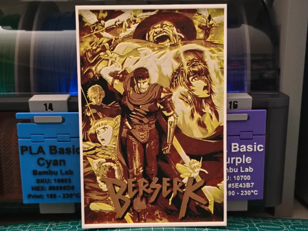 Berserk Anime Poster - Hueforge Art by Lumpy3D HueForge model: Berserk Anime Poster - Hueforge Art by Lumpy3D