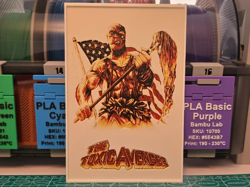 The Toxic Avenger Movie Poster - Hueforge Art by Lumpy3D HueForge model: The Toxic Avenger Movie Poster - Hueforge Art by Lumpy3D
