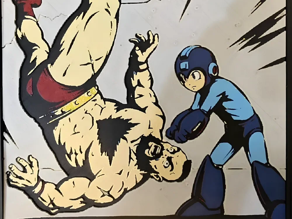 Mega Man and Zangief - Banksy/Retro gaming set by Side Quest Hues HueForge model: Mega Man and Zangief - Banksy/Retro gaming set by Side Quest Hues