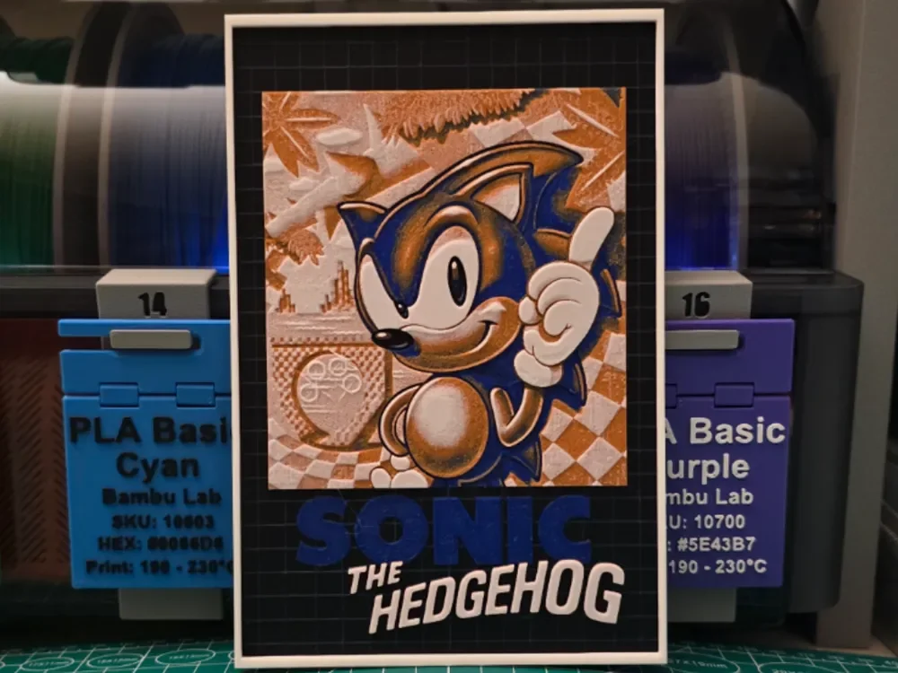 Sonic the Hedgehog Poster - Hueforge Art by Lumpy3D HueForge model: Sonic the Hedgehog Poster - Hueforge Art by Lumpy3D