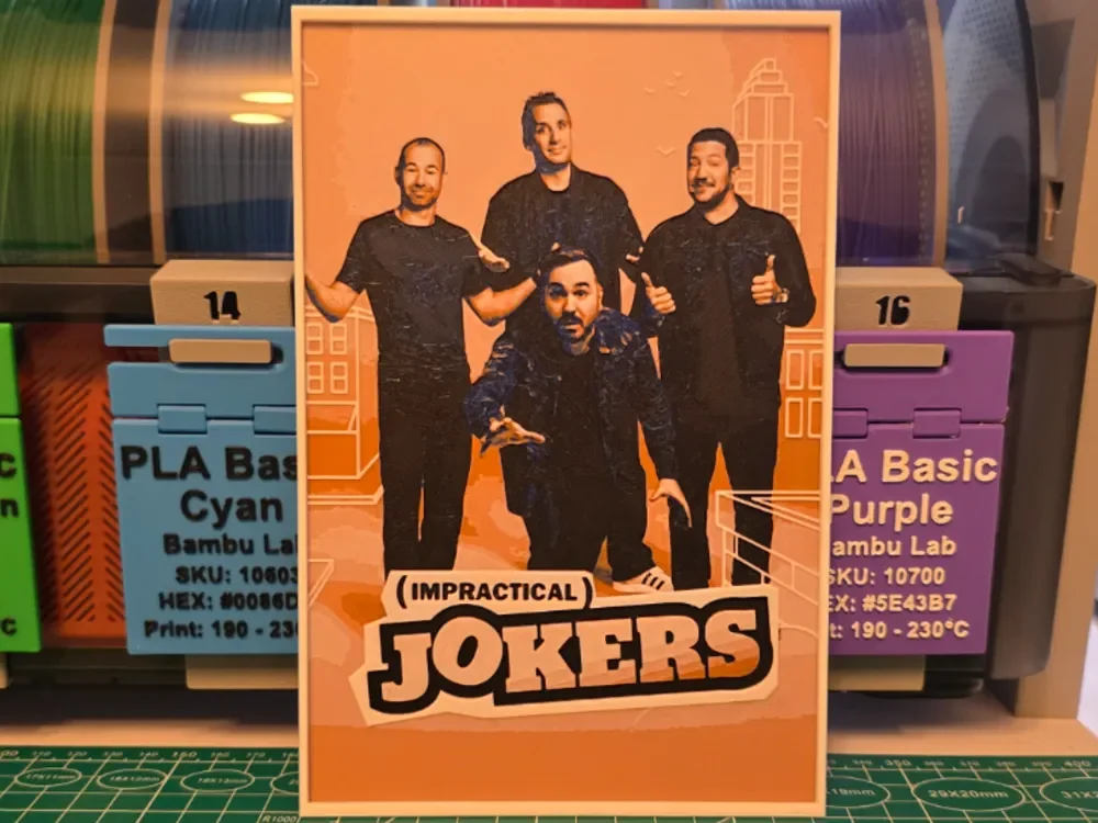 Impractical Jokers Poster - Hueforge Art by Lumpy3D HueForge model: Impractical Jokers Poster - Hueforge Art by Lumpy3D