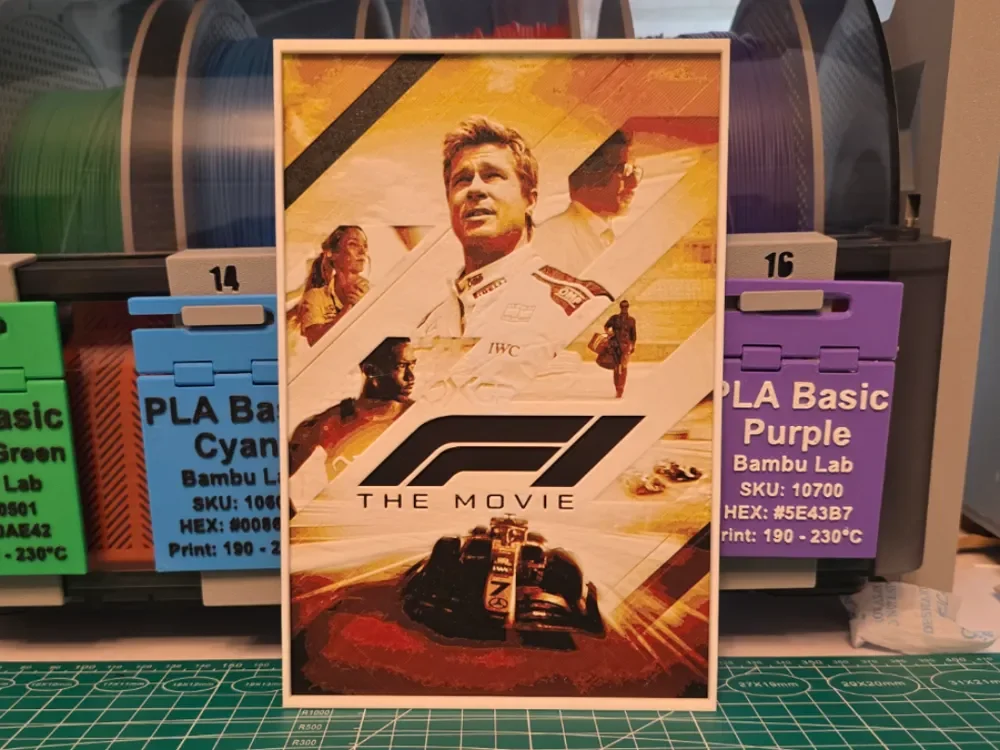 F1 Movie Poster - Hueforge art by Lumpy3D HueForge model: F1 Movie Poster - Hueforge art by Lumpy3D