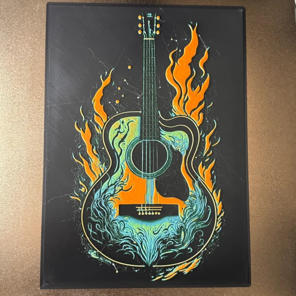 HueForge model: Guitar on Fire - HueForge Print - Frame Compatible by cyanidesugar