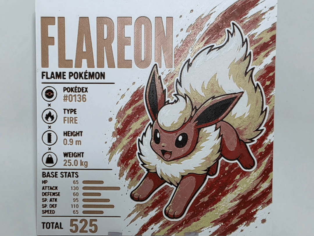 Flareon Infographic Hueforge by 3Ree Printing HueForge model: Flareon Infographic Hueforge by 3Ree Printing