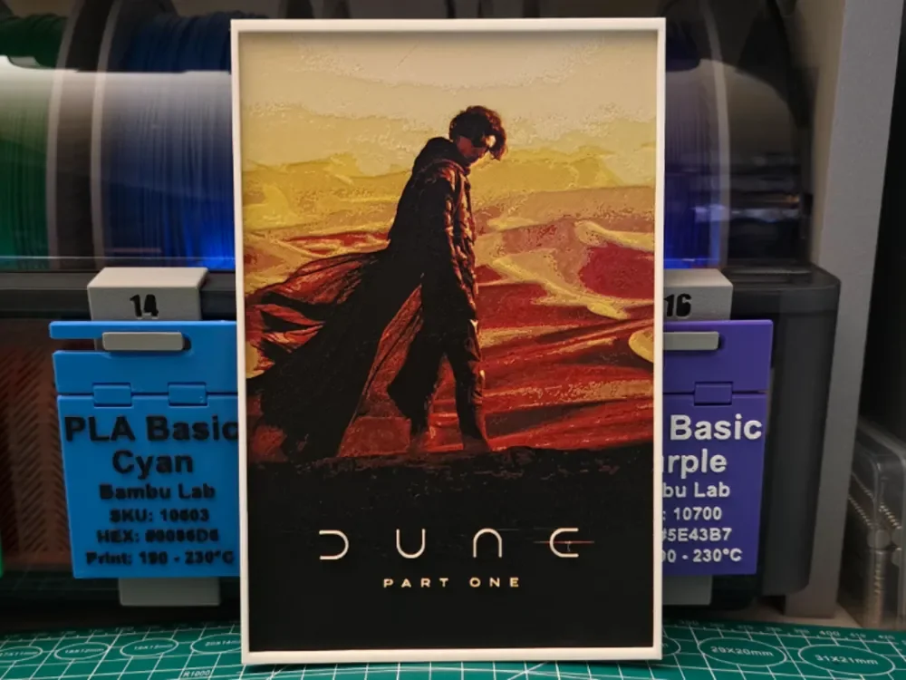 Dune Movie Poster - Hueforge Art by Lumpy3D HueForge model: Dune Movie Poster - Hueforge Art by Lumpy3D
