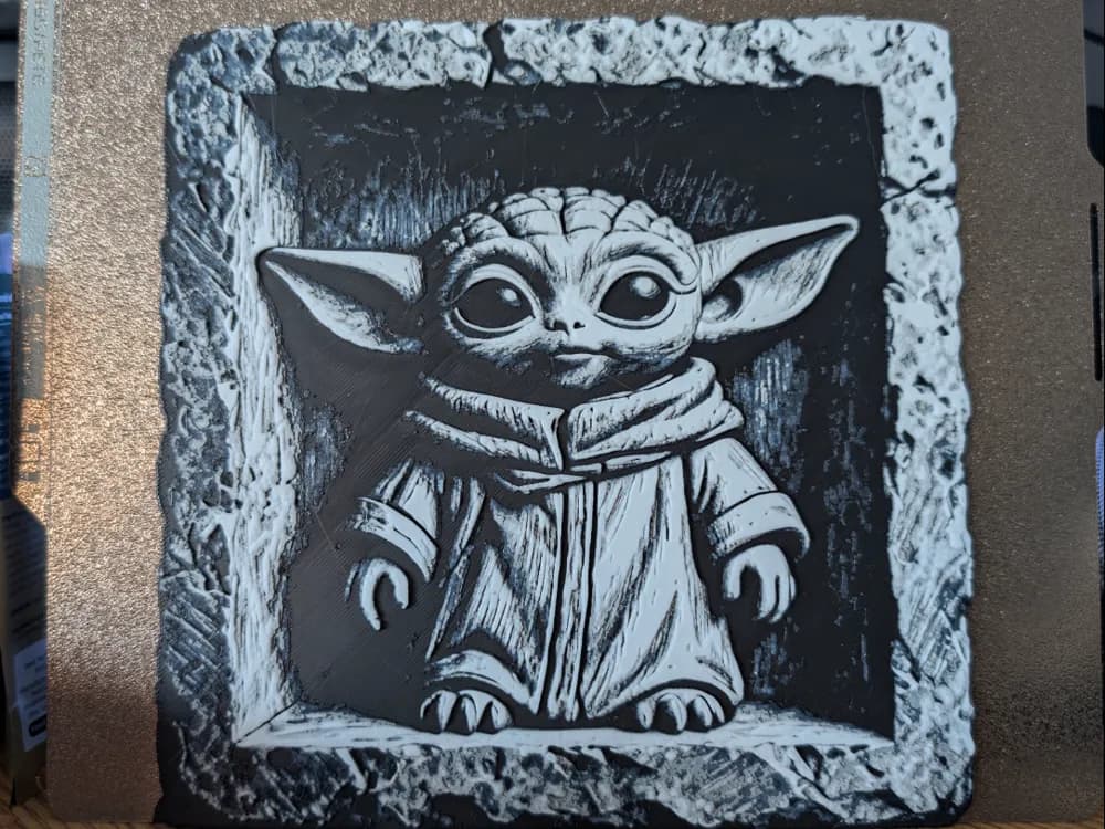 Slate style - baby yoda - hueforge by 3dGlow HueForge model: Slate style - baby yoda - hueforge by 3dGlow