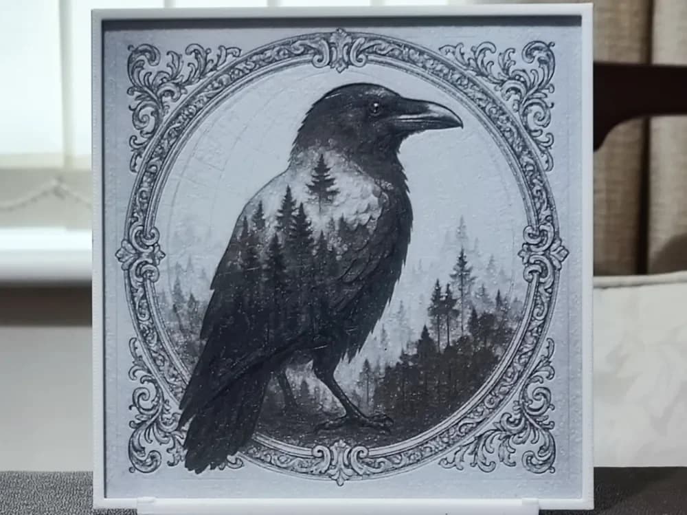 HueForge model: Double Exposure The Raven - HueForge 3 Color by BoDad