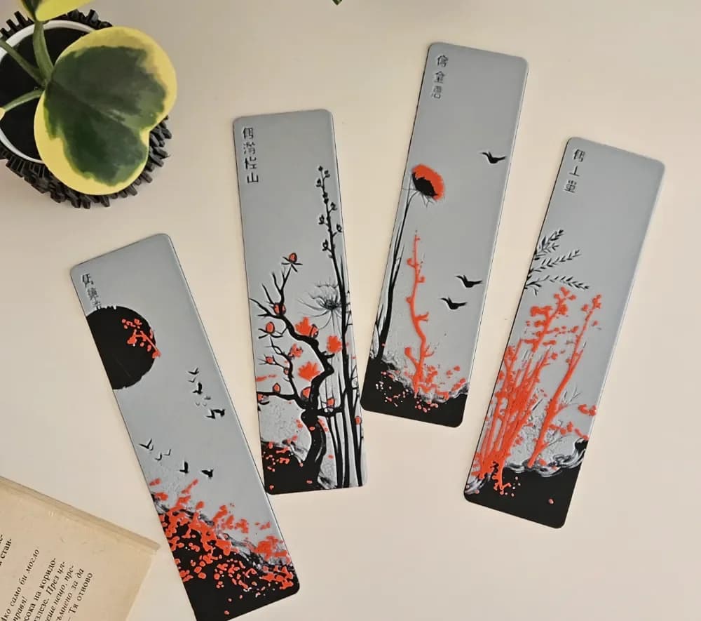 "Red Blossom" - Bookmarks Set by C3D HueForge model: "Red Blossom" - Bookmarks Set by C3D