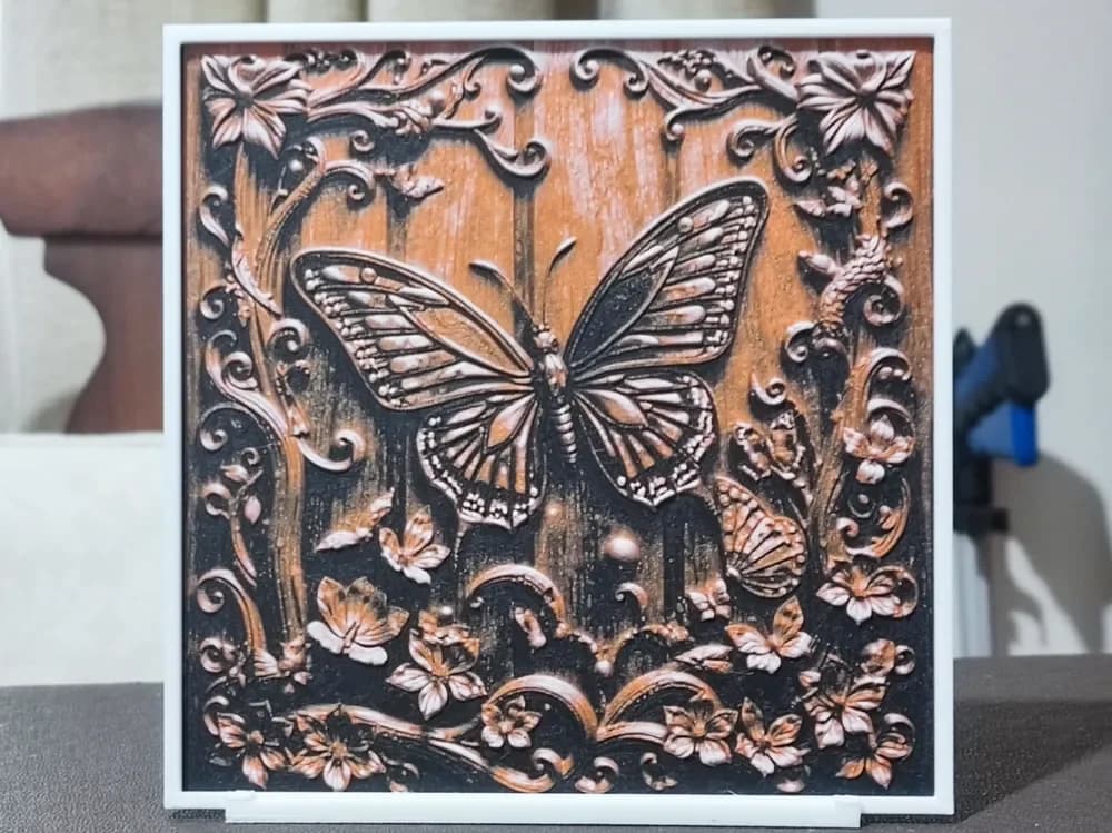 HueForge model: Wood Carving Butterfly - HueForge 3 Color by BoDad