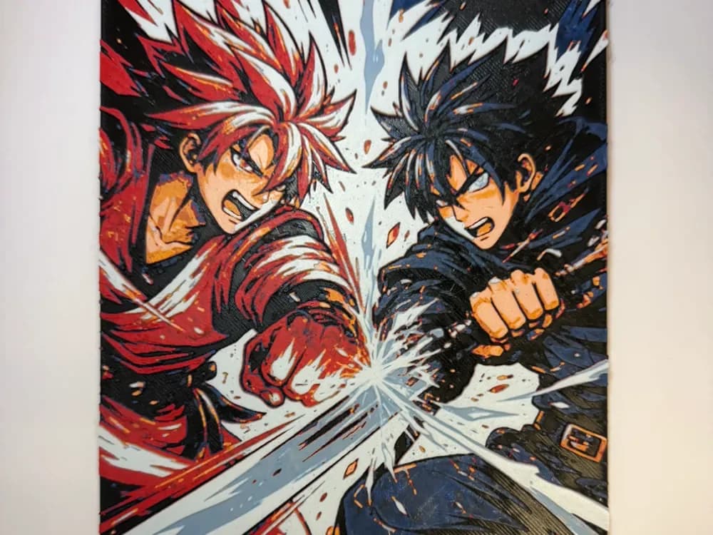 Anime-Style Wall Art – Dynamic Battle Scene by Loupes HueForge model: Anime-Style Wall Art – Dynamic Battle Scene by Loupes