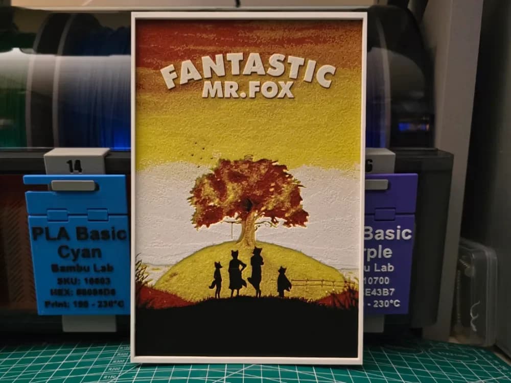 Fantastic Mr. Fox Movie Poster - Hueforge Art by Lumpy3D HueForge model: Fantastic Mr. Fox Movie Poster - Hueforge Art by Lumpy3D