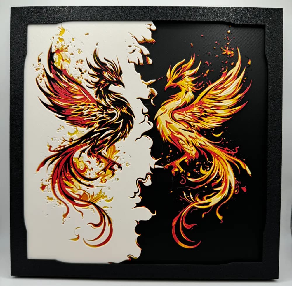 Twin Phoenix Hueforge by Canadian Gamer HueForge model: Twin Phoenix Hueforge by Canadian Gamer