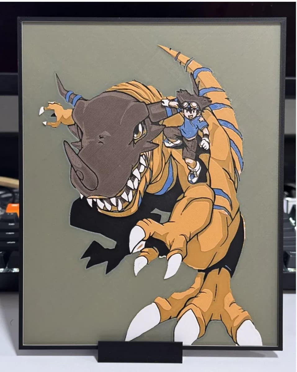 Greymon and Tai from Digimon by Strata Prints HueForge model: Greymon and Tai from Digimon by Strata Prints