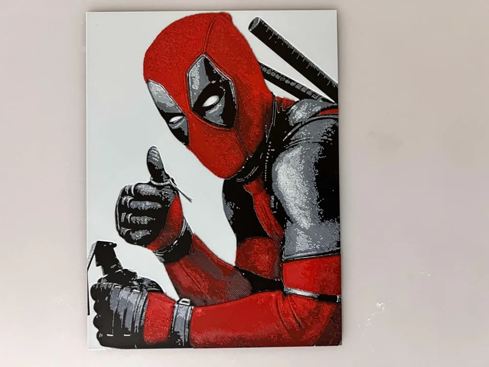 Deadpool Thumbs Up Pose by 3djd HueForge model: Deadpool Thumbs Up Pose by 3djd