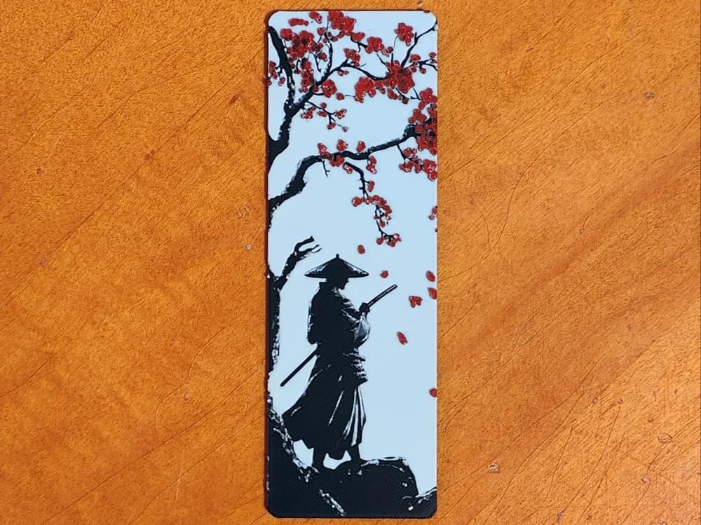Samurai and Cherry Blossoms Bookmark by Sarge HueForge model: Samurai and Cherry Blossoms Bookmark by Sarge