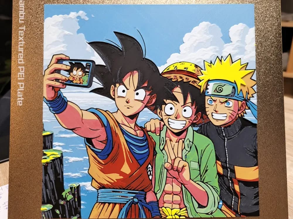 Selfie Goku Luffy Naruto - Manga Hueforge 200x200 by Vincent111 HueForge model: Selfie Goku Luffy Naruto - Manga Hueforge 200x200 by Vincent111