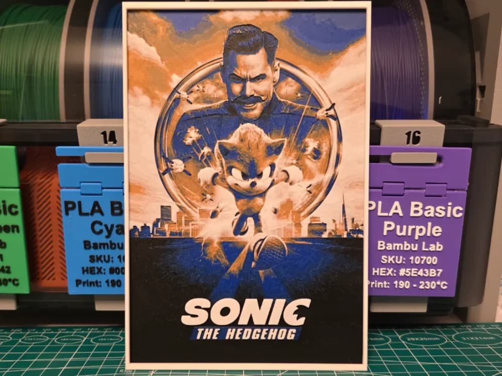Sonic the Hedgehog Movie Poster - Hueforge Art by Lumpy3D HueForge model: Sonic the Hedgehog Movie Poster - Hueforge Art by Lumpy3D