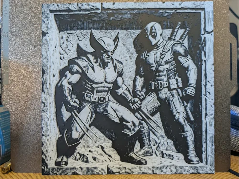 Slate look - deadpool and walverine - hueforge by 3dGlow HueForge model: Slate look - deadpool and walverine - hueforge by 3dGlow
