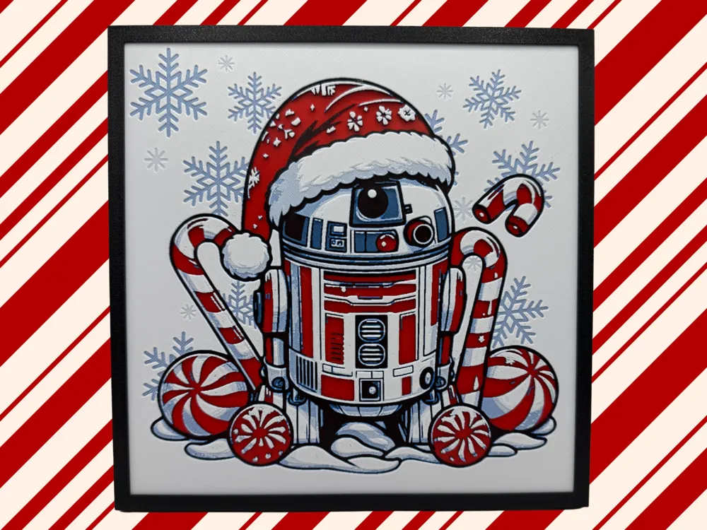 R2D2 - Christmas Candy Cane - Star Wars Hueforge by Canadian Gamer HueForge model: R2D2 - Christmas Candy Cane - Star Wars Hueforge by Canadian Gamer