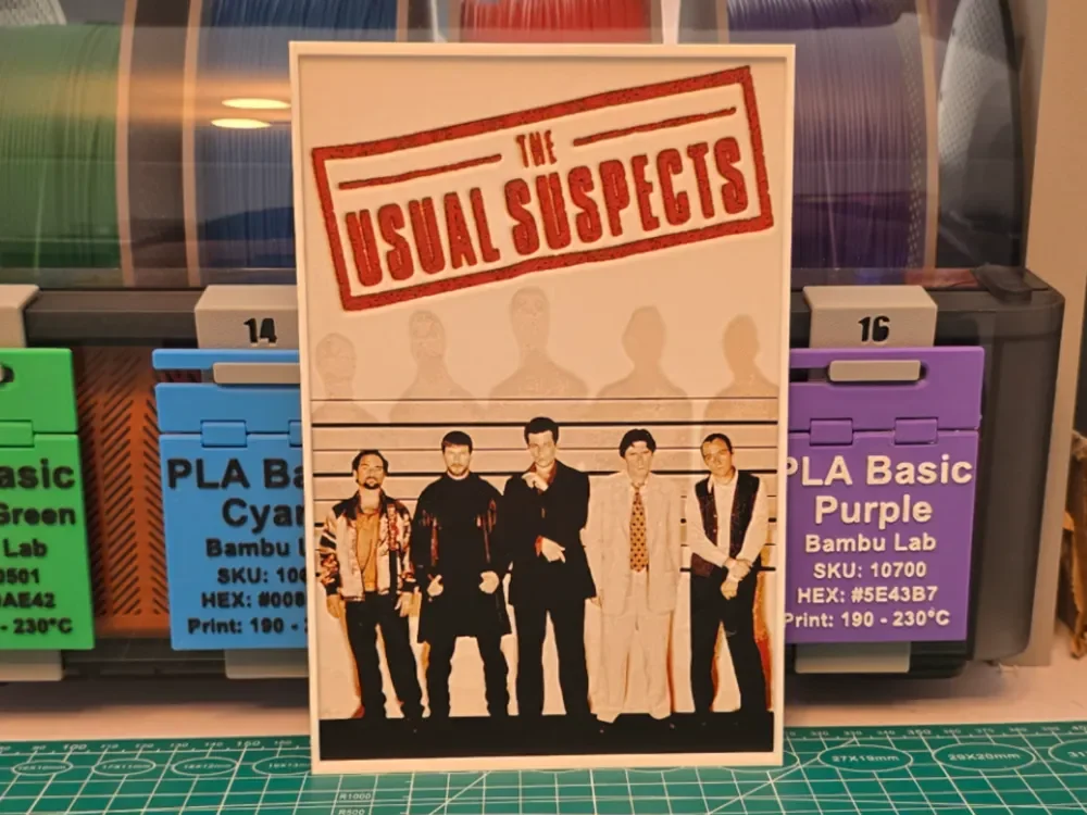 The Usual Suspects Movie Poster - Hueforge Art by Lumpy3D HueForge model: The Usual Suspects Movie Poster - Hueforge Art by Lumpy3D