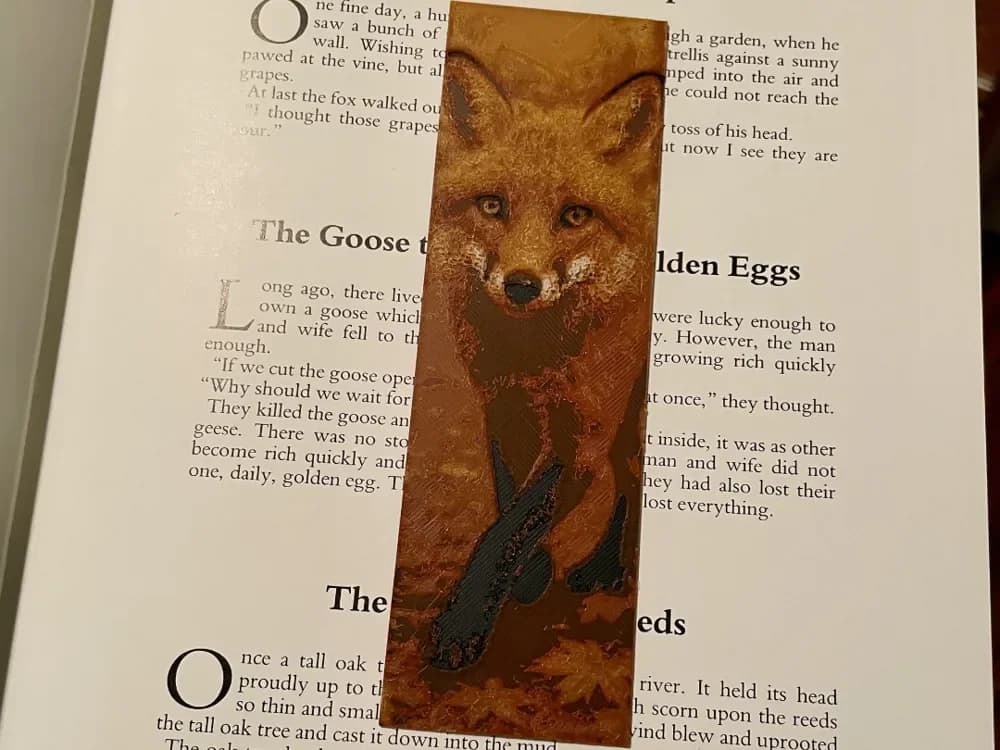 A Fall Fox Bookmark by 3D_Forged HueForge model: A Fall Fox Bookmark by 3D_Forged