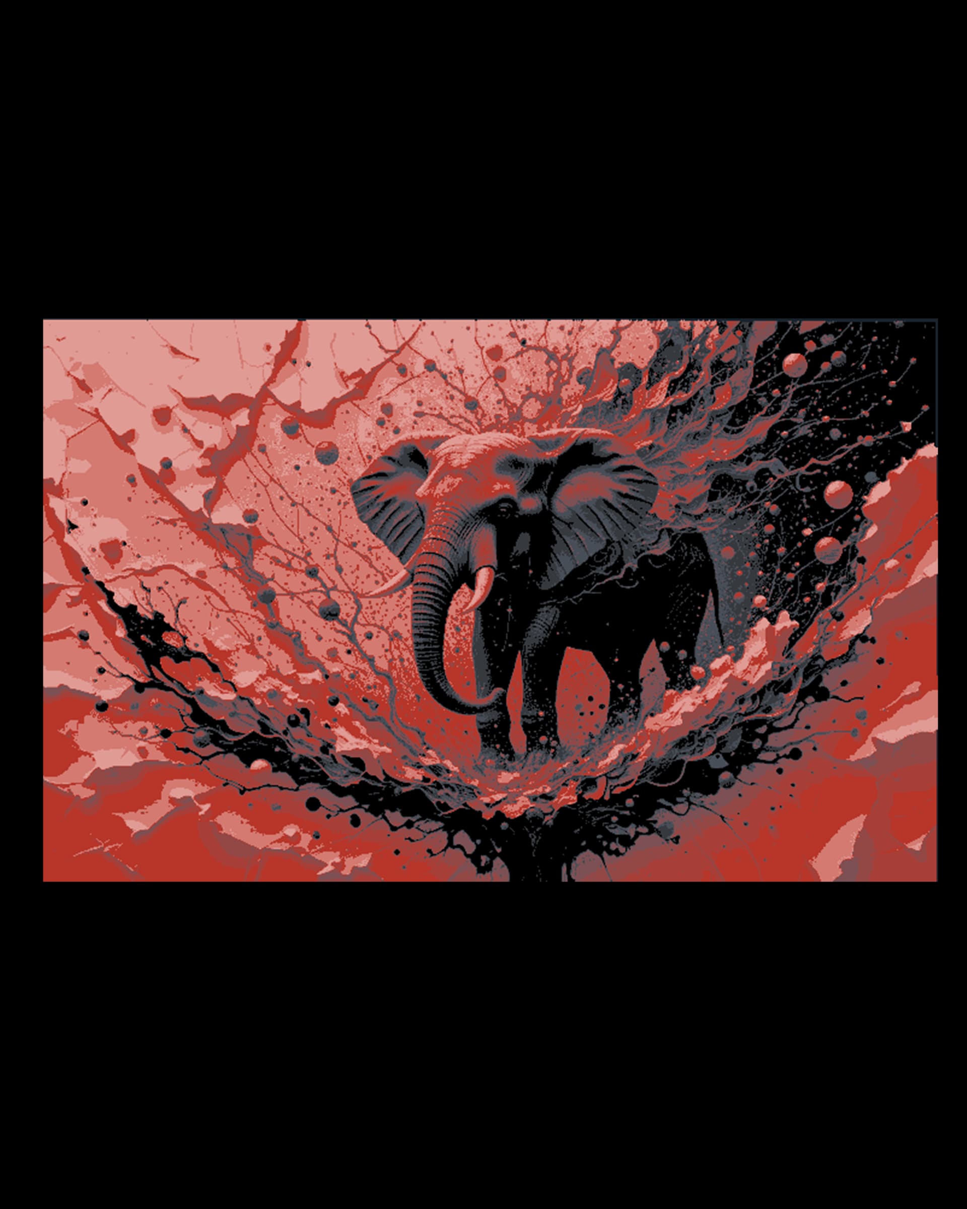 Artist rendition of the grandeur of the Elephant in red and black - Hueforge art