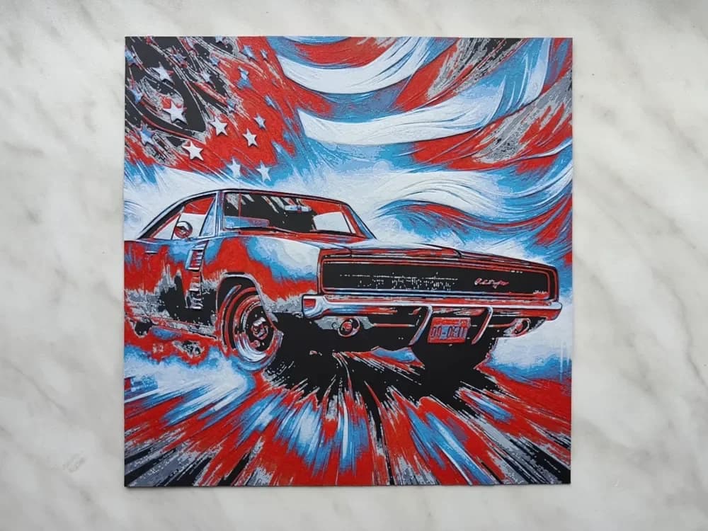 Dodge Charger with USA flag - Hueforge by BeaN HueForge model: Dodge Charger with USA flag - Hueforge by BeaN