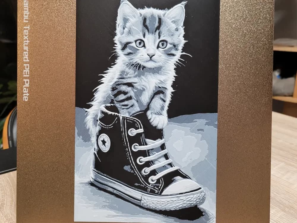 HueForge model: Cat Hueforge - Kitten in Converse - Black White by Vincent111